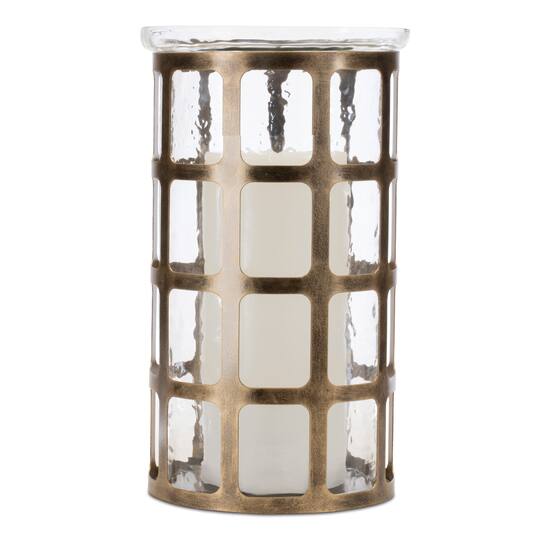 12.5" Wavy Glass Candle Holder with Distressed Metal Frame